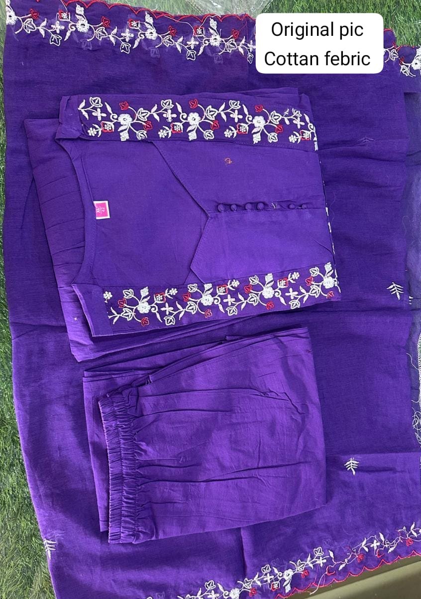 Pure Cotton Kurti Pant Set with Embroidered Dupatta